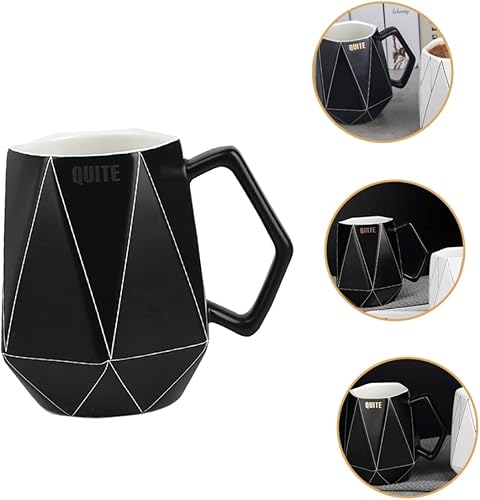 Miniatura 9 de RORPOIR Mug Tea Cup with Lid Vintage Tea Cups Cappuccino Cup Black Ceramic Tea Cup Geometric Line Ceramic Cup Coffee Cup With Cover Water Cup
