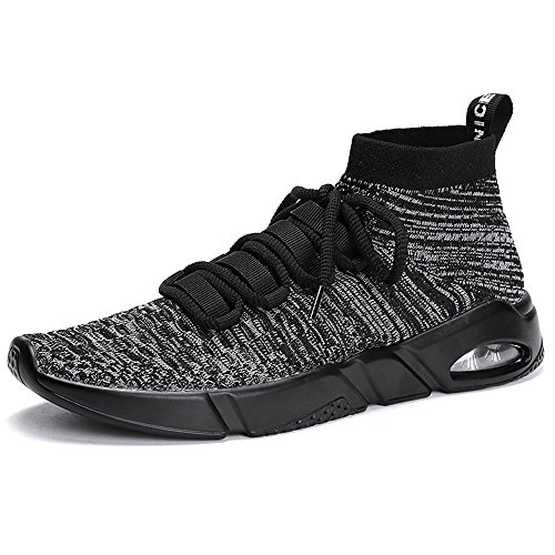 PAMRAY Herren Fitness Turnschuh Running Slip on Schuhe mit Socke Hohe Top Knit Gym Training Sneaker Sports Air Sohle Damen Laufschuhe Grau 40