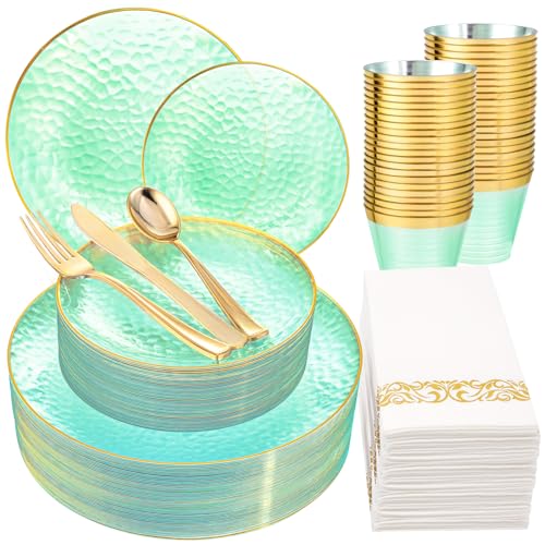 Rubtlamp 175 Pcs Green Plastic Plates Dinnerware Set (25 Guests),