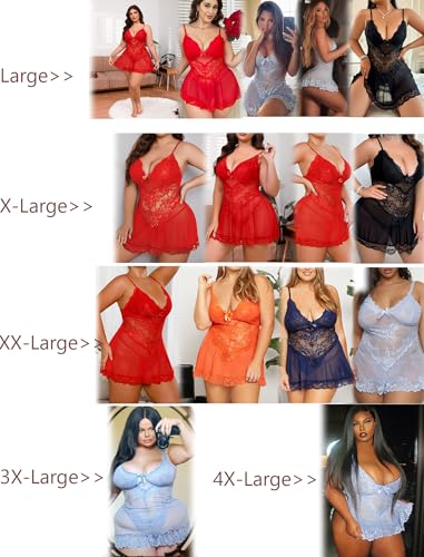 Image of Alrovetoney Women Plus Size Babydoll Lingerie Lace Chemise Mesh Sleepwear Strappy Sexy Nightgown Boudoir Outfit L-4XL