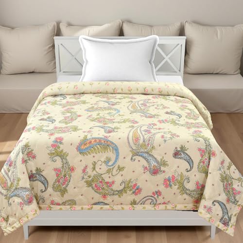 Image of IVAZA Luxury Ultrasonic Punch AC Comforter Blanket - Quilted Microfiber Floral Pattern, Lightweight Breathable All‑Season Blanket for Bedroom, Travel (Singled Bed,228x152 CM) (Paisley Beige)