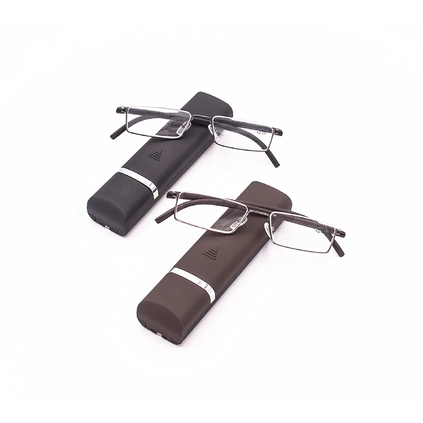 KoKoBin Lesebrille 2 stueck mit Ultraleichtem TR90 Rahmen Lesehilfe Halbbrille aus Metallrahmen mit Halbrahmen Sehehilfe mit Brillenetui für Damen und Herren +2.25