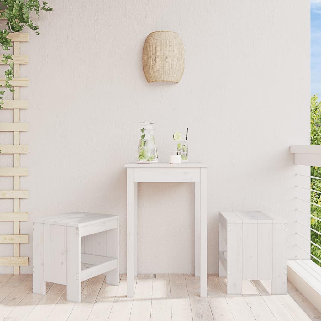 Sgabello da giardino, 2 pezzi, bianco, 40 x 36 x 45 cm, in legno massello di pino, rustico per terrazza e balcone, sgabello per esterni senza schienale con poggiapiedi, portata fino a 110 kg