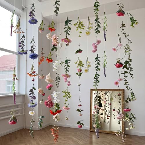 Image of Suncalla 2 Pcs 6.6 ft Artificial Flower Garland Floral Backdrop Arch Fairy Flower Hanging Ceiling Colorful Garland for Wedding Bridal Shower Baby Shower Tea Birthday Backdrop Wall Decor(Vivid Color)