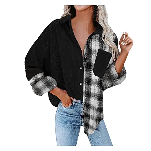 PANGF Cord skjorta blusar damer långärmad kavaj manchesterjacka damer manchesterskjorta blus jacka höst och vinter casual shacket jacka knäppt fritidsjacka med fickor., 02-svart, M
