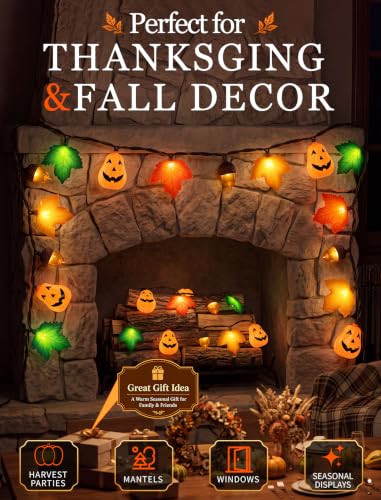 Abeja Fall String Lights, 9.8FT 20 LED Pumpkin Acorn Maple Leaf Lights — view 6
