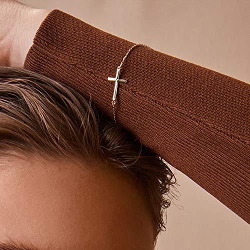 Gelin Sideways Cross Bracelet in 14K Solid Gold | 14k Gold Small Cross Bracelet for Women2