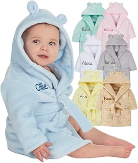 Gembroidery Personalised Baby Bathrobe Hooded Fleece Dressin