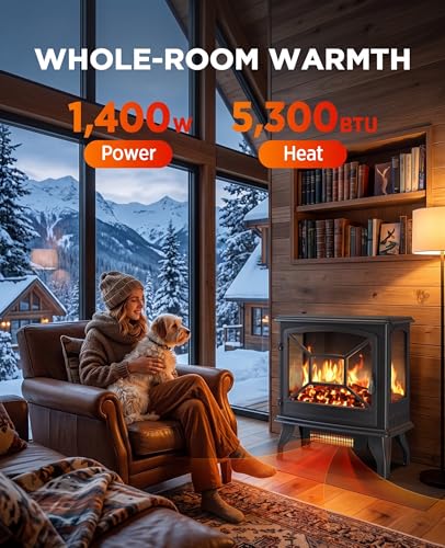 Image of Silonn 24 inch Electric Corner Fireplace - Portable Low-Noise Heater with App & Remote, 5 Adjustable Flame Levels, Timer & Temperature Control for Home, Living Room & Bedroom, Black