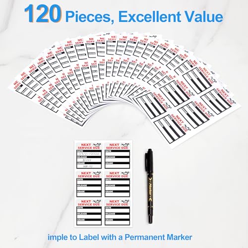 Image of for Oil Change Sticker Static Cling, Clear Stickers 120 Pcs 2 inchx 2 inch Next Service Due Sticker for Windshield, Easy to Peel with No Residue for Car Auto Vehicle Window (Red11)
