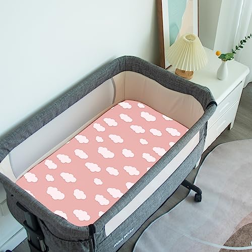 Baby Bassinet Sheets 4 Pack Compatible with 33" x 20" Mika Micky, Baby Delight, Dream On Me, AMKE and Other Rectangle Bassinet Mattress, Ultra Soft & Skin-Friendly, Pink Print