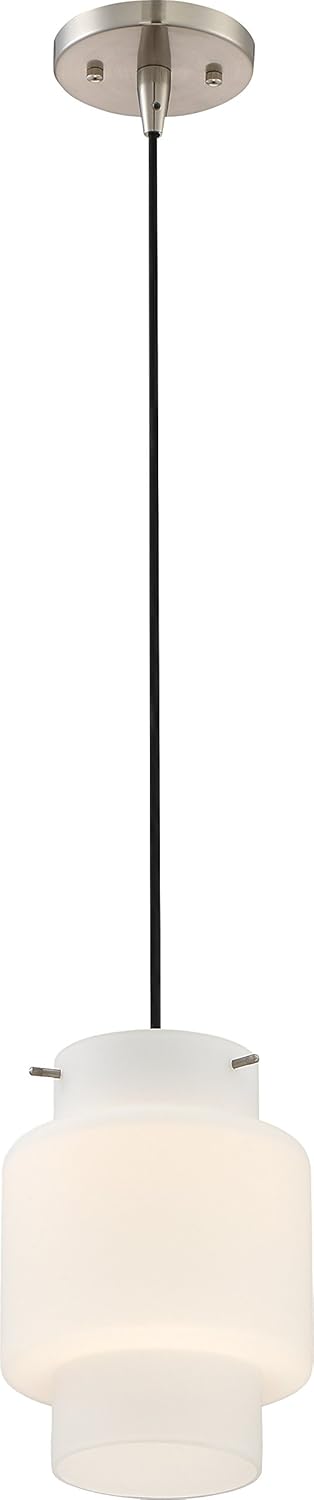 Nuvo 62/877 One Light Mini Pendant, UNKNOWN, Brushed Nickel/White Opal Glass
