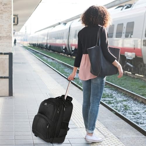 MATEIN Rolling Backpack, 17 inch Water Resistant Wheeled Laptop Backpack, Carry on Luggage Business Bag, Overnight College Computer Bag Trolley Suitcase for Men Women Adults to Travel, Black - Image 3