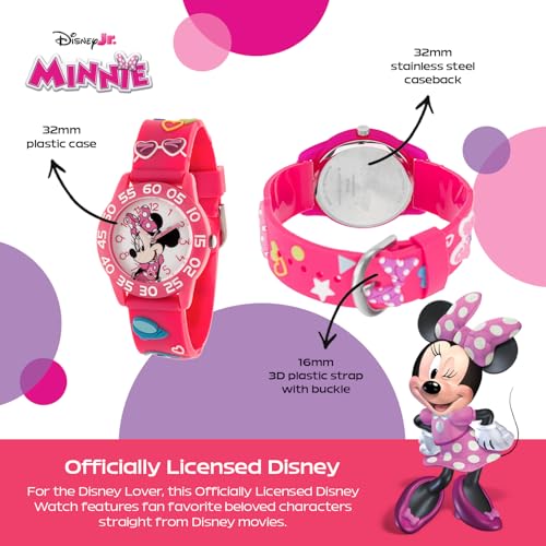 Disney Minnie Mouse Watch for Girls – Perfect Minnie Watch for Toddlers & Young Girls Learning to Tell Time – Cute Watches Kids 3-5 with White Bezel, Easy-Read Dial & Adjustable Nylon Strap3