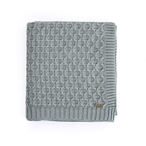 Image of Pluchi Kelly Knit Cotton Knitted Textured All Season AC Throw Blanket for Sofa (Luxurious,125cm X 150cm, 49 x 59 Inches) (Medium Grey)
