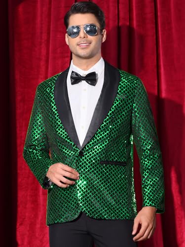 Lars Amadeus Sequin Blazer for Men's Shiny Metallic Tuxedo Shawl Lapel Disco Party Argyle Plaid Suit Jackets Sports Coat2