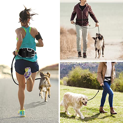 Pecute Hundeleine, freihändig, bis 110 kg, Stoßdämpfung, bequem, reflektierende Nähte, ideal zum Laufen, Joggen und Gehen (schwarz)