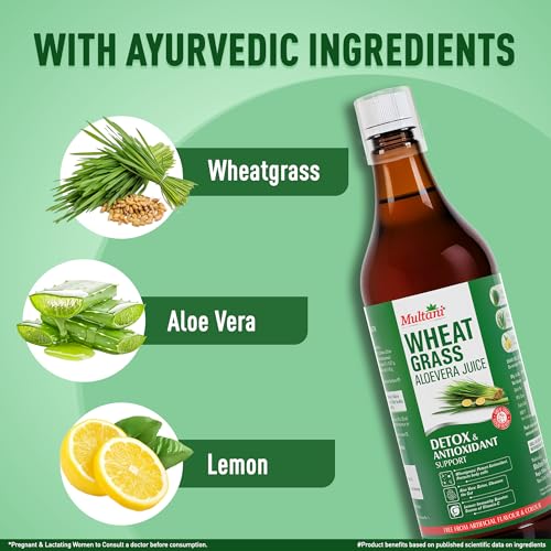 Image of Multani Wheatgrass Aloe Vera Juice 1L | Natural Detox & Gut Cleanse Drink with Wheatgrass, Aloe Vera & Lemon | Rich in Antioxidants & Vitamin C | Immunity Support | No Artificial Colour or Flavour