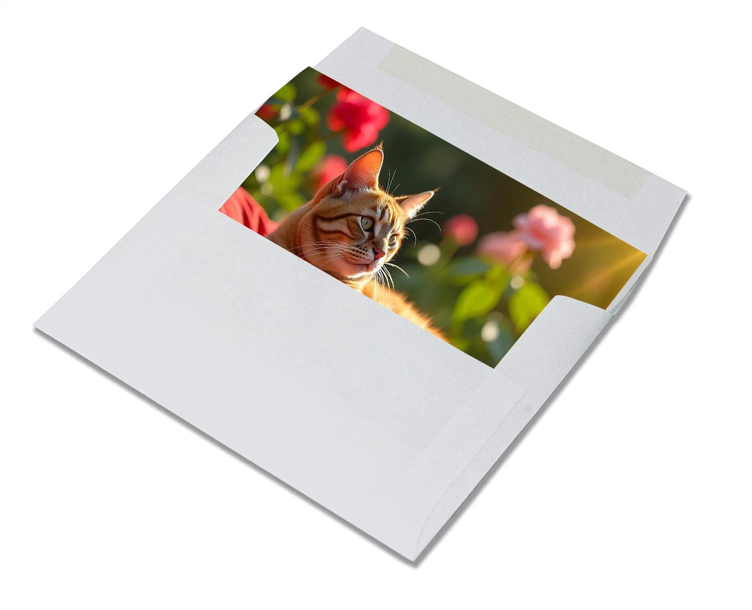 Small World Greetings Sunlit Lot de 24 cartes de photographie de chat – Intérieur vierge avec enveloppes blanches – Format A2 14 x 10,8 cm – Parfait pour les amoureux des chats, les anniversaires, les