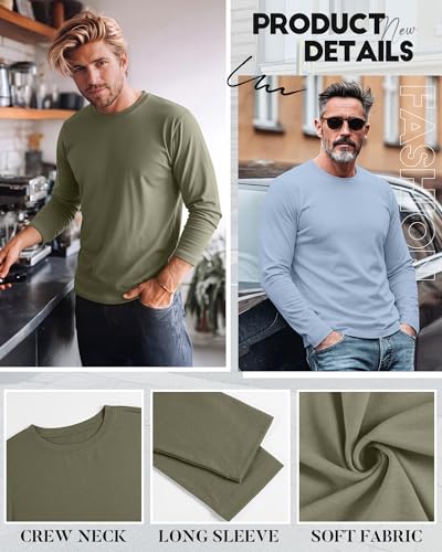 Image of August Alley 4 Pack Men's Big and Tall Cotton Shirts L-7XL, Long Sleeve Oversized Tops Loose Casual Large T-Shirts Basic Tee