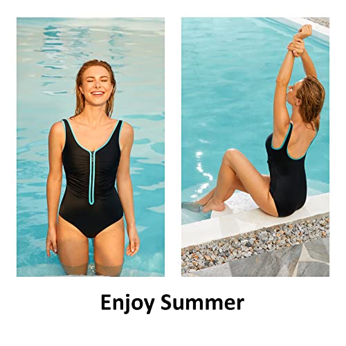 DELIMIRA Women's One Piece Bathing Suit Plus Size Swimsuit Tummy Control Front Zipper Swimwear Multicoloured #3 14 Plus