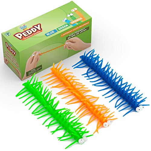 Sensory Squishy Toy Millipede for Kids, 3 Pack, Resilient, Fun and Stretchy Bug Helps Relieve Stress and Anxiety, Long and Stretchable Body and Legs, Exciting Colors
