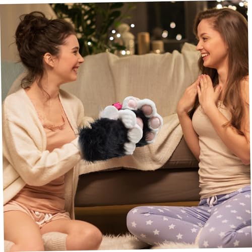 Gants à doigts complets chat en peluche pour soirées cosplay et Noël