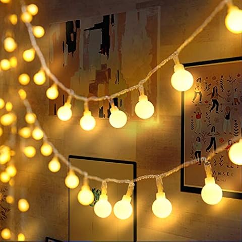 LOFTer Lichterkette 120er LEDs Kugel Lichterkette Innen/Außen, 15M Globe Lichterkette Warmweiß mit 8 Leuchtmodis, Wasserdicht Deko Lichterkette Strombetrieben für Garten/Party/Hochzeit/Weihnachten Cover