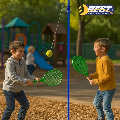 BEST SPORTING Twistball-Set I Circletennis für den Garten I 2 Circle-Tennis Schläger & 1 Swingball I Ball mit Schnur mit Schläger I Gartenspiele für Kinder & Erwachsene I Pulverbeschichtet