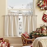 TOPICK Tende Passante tenda da bistrot porta finestra balcone stile country roulotte 2 pezzi corte Filtro della luce rustiche soggiorno doccia tenda per interni 70L x 60A cm, Beige