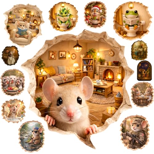 36Pcs(3IN) - 3D Mouse Hole Wall Sticker - Mouse Wall Hole Decal - Mouse Hole in The Wall Sticker with 3D Effect - Mouse Hole 3D Sticker (36pcs Midnight Burrow)
