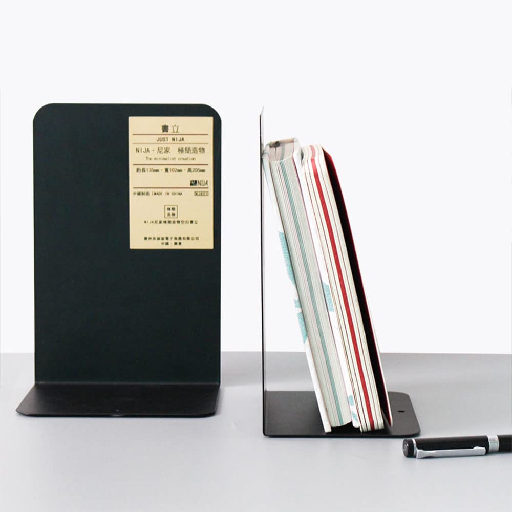 1 paire de serre-livres en métal très résistants pour étagères de bureau (noir)