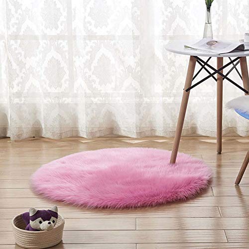 YIWOYI Round Soft Faux Sheepskin Fur Area Rugs Shaggy Silky Plush Carpet White Faux Fur Rug Bedside Rugs Rugs Living Room Large (hot pink,120cm) — image 1