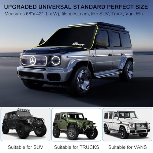 Image of Windshield Cover for Ice and Snow,【Newest Durable 600D Oxford Fabric for Efficient Protection】Windshield Snow Cover Against Frost with Straps & Side Panels, Fit for Most Cars, SUVs & Trucks (68 inchx42 inch)