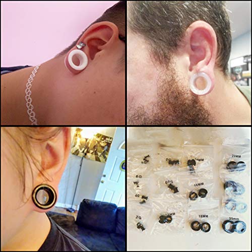 Wbrwp 28Pcs 8G-1" Hollow Hard Silicone Tunnels And Plugs Ear Stretching Kit Set Ear Expander Gauges Stretcher Body Piercing Jewelry-Black #TOP5