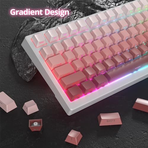 Image of PBT Gradient Pink Keycaps Side Printed Set Shine Through Cherry Profile Double Shot Custom Minimalist Style for Mechanical Keyboard (Blush)
