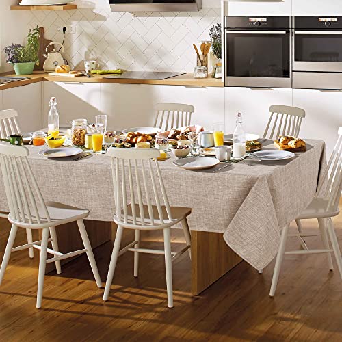 Fitable Faux Linen Tablecloth Rectangle 60 X 84 Inch - Fabric Neutral Table Cloth For 6 Foot Tables, Nature Faux Burlap Kitchen Table Cover For Dining, Party, Farmhouse, Outdoor Picnic, Camping #TOP1