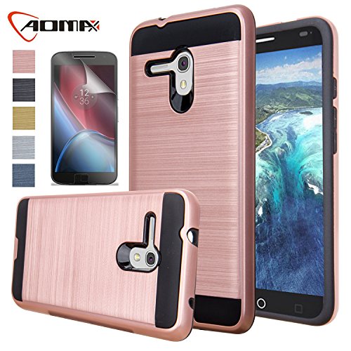 Alcatel One Touch Fierce XL Case, Aomax Hard Silicone Rubber Hybrid Armor Shockproof Protective Holster Cover Case With HD Screen Protector For Alcatel One Touch Fierce XL 5054 (VLS ARMOR Rose Gold)