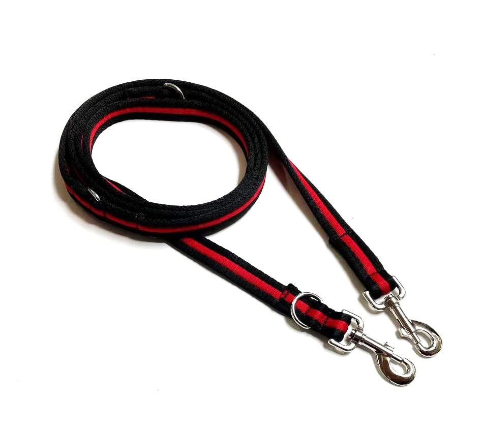 Double Ended Dog Training Lead Police Style Adjustable Leash 5ft (1.5 Metres) Multi-Functional In Air Webbing (Black/Red, 25mm Air Webbing)