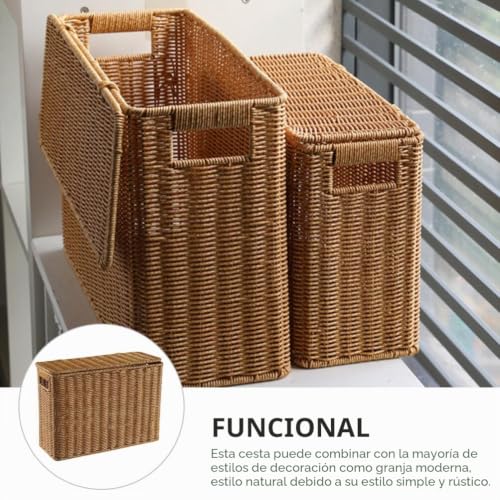 Cesta decorativa con tapa tejida a mano para interiores elegantes 6