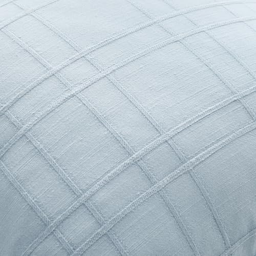 Image of MIULEE Decorative Linen Check Throw Pillow Covers Neutral Farmhouse Vintage Pillow Covers 18x18 Set of 2 Boho Modern Home Decor for Sofa Couch Bedroom Cushion Coastal Blue