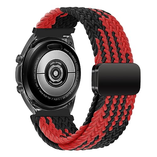 MroTech 22mm Quick Release Watch Band Nylon Braided Sport Loop Compatible with Samsung Galaxy Watch 3 45mm/46mm (2019)/Gear S3 Frontier/Huawei 46 mm GT/GT 2/2e/3/4/Pro Elastic Stretchy Strap Black/Red