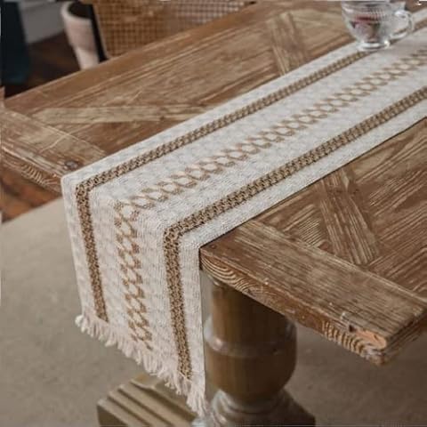 Camino De Mesa Moderno - Caminos De Mesa Tela Yute,Beige Arpillera Camino De Mesa De Decoración Bohemia para, Utilizado para El Día de San Valentín, Decoración De Mesa De Navidad De Boda Cover