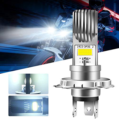 Chemini H4 LED Headlight Bulb Motorcycle COB Hi/Lo Beam Headlight Bulbs for Motorbike Super Bright 6000K White Easy Install 9003 Motorcycle Headlight Lamp (Pack of 1)