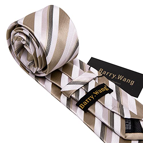 Image of Barry.Wang Man Stripe Ties Set Silk Woven Pocket Square Necktie Cufflinks Formal Party Business