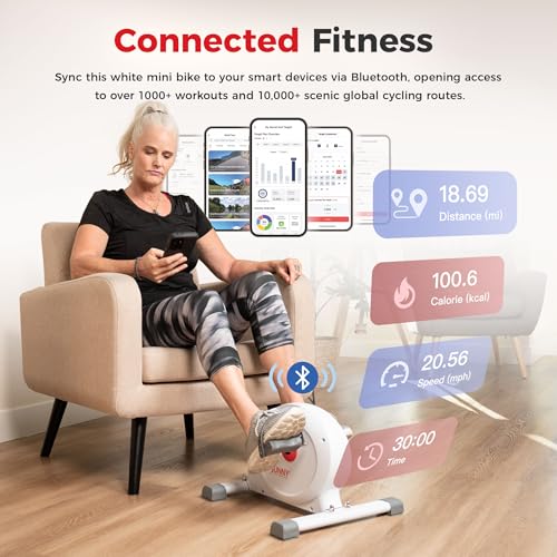 Sunny Health & Fitness (White) Under Desk Smart Mini Pedal Exerciser, Dual Function Exercise Cycle Bike with Low Profile Design - SF-B023005WHT - Image 6