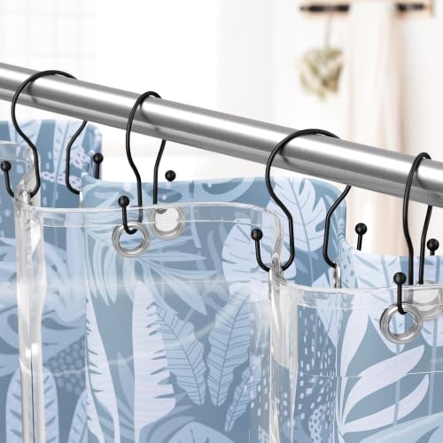 Image of Titanker Shower Curtain Hooks Rings, Rust Resistant Metal Minimalist Simple Double Glide Shower Hooks for Bathroom Shower Rods Curtains, Set of 12 Hooks - Black