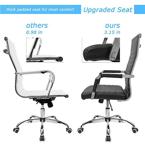 Furmax Ribbed Office Desk Chair Mid-Back Pu Leather Executive Conference Task Chair Adjustable Swivel Chair With Arms (Black) #TOP1