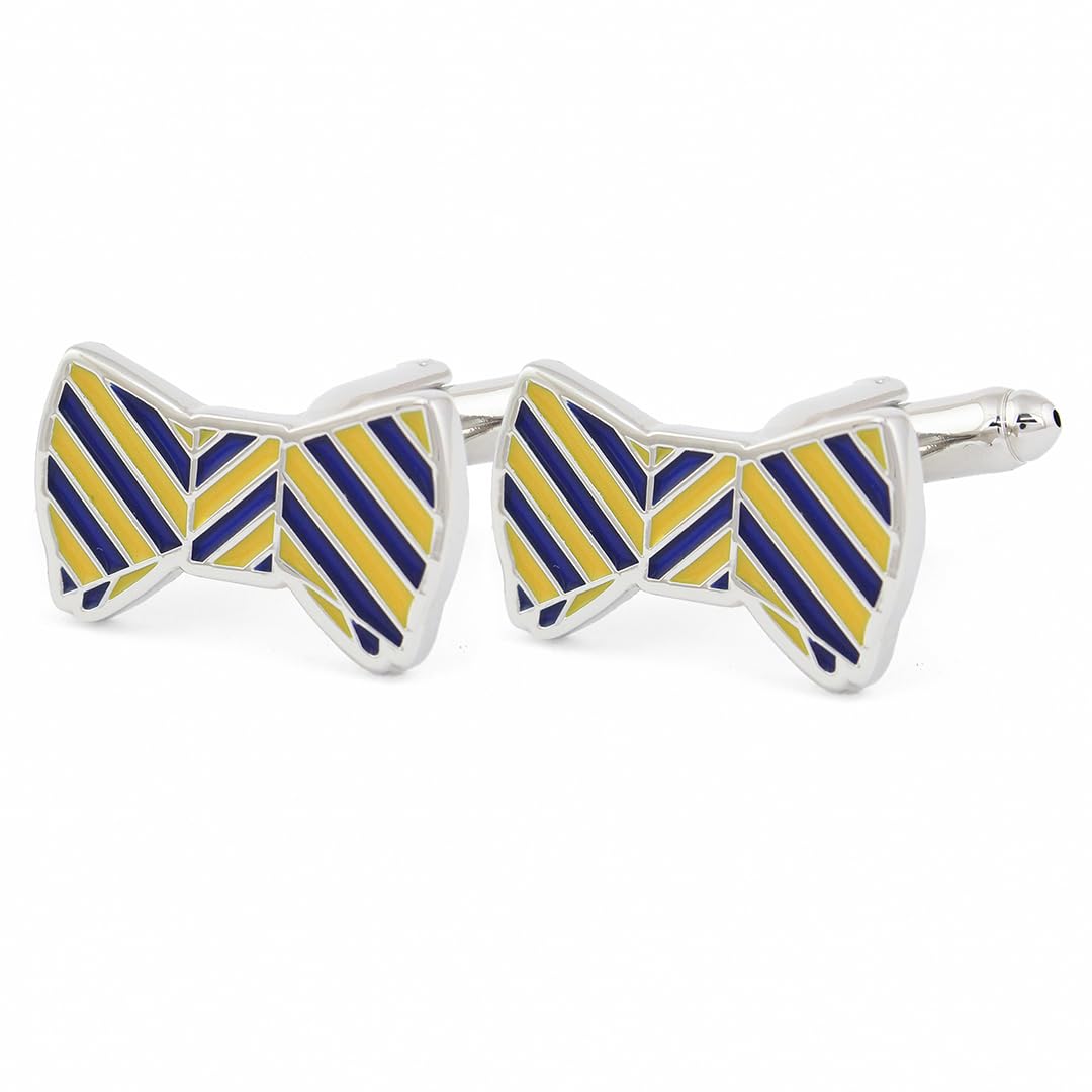 peluche Golden and Blue Coloured Bowtie Premium Brass Cufflinks for Men-picture-20