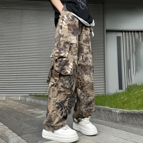 XYXIONGMAO Men's Casual Cargo Pants Hip Hop Streetwear Techwear Multi-Pocket Loose Sweatpants Black Camouflage Overalls2